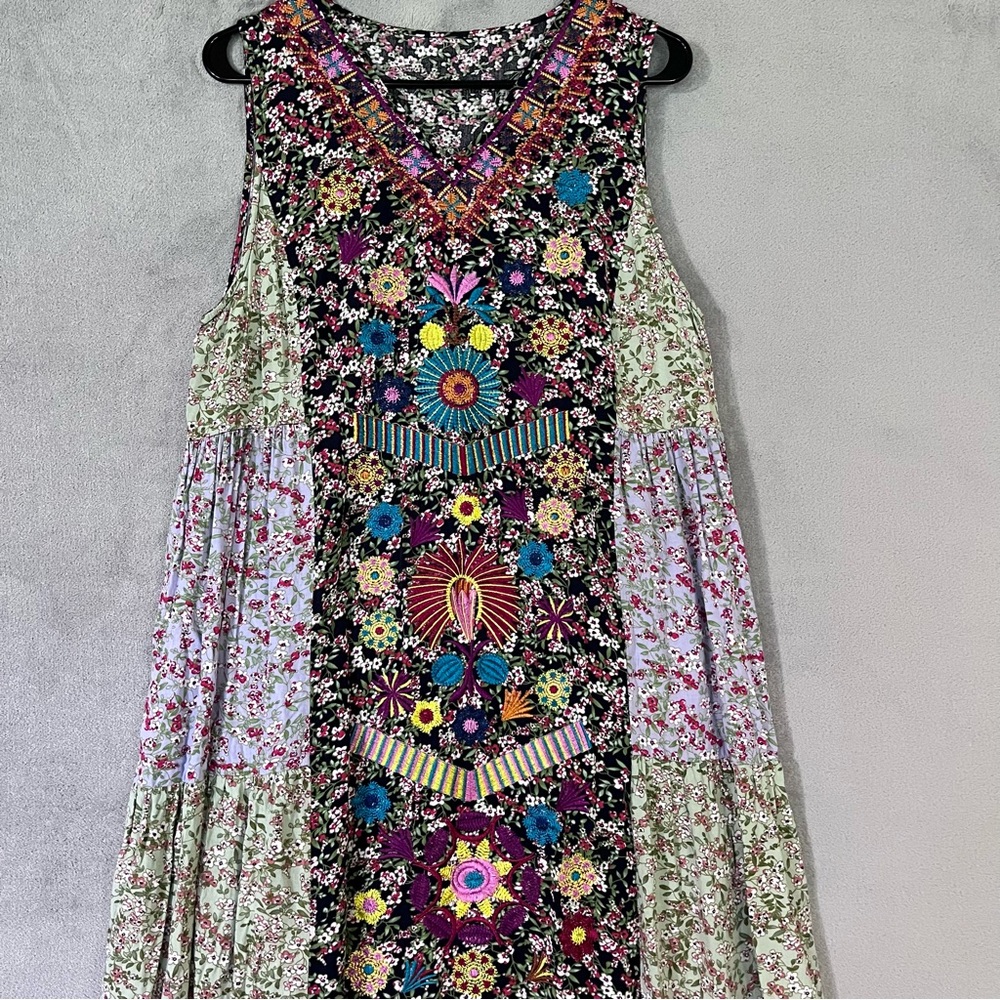 Boho Patchwork Embroidered Maxi Dress Tiered Wome… - image 3